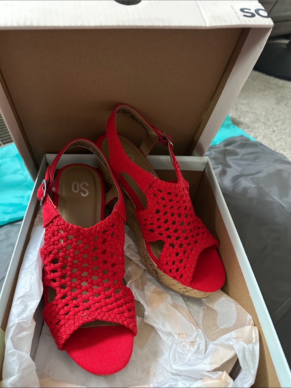 SO Red Woven Espadrille Wedge Sandals